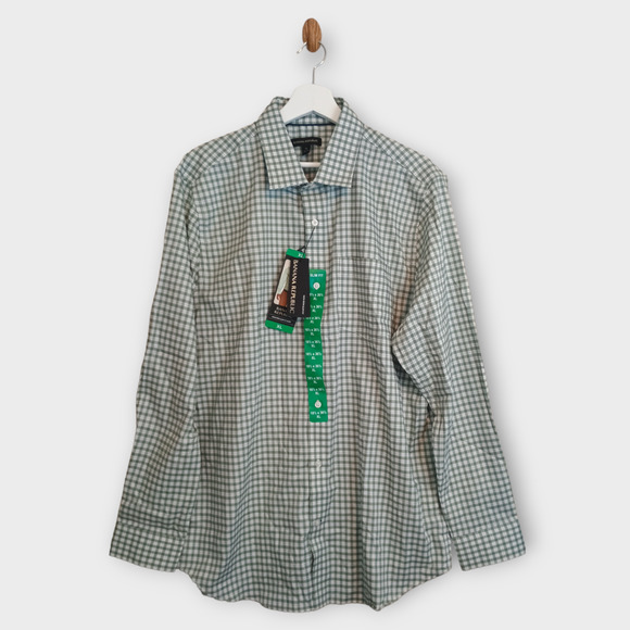 Banana Republic Shirt Mens XL Green Check Casual Office Career Preppy Button Up - Picture 1 of 8